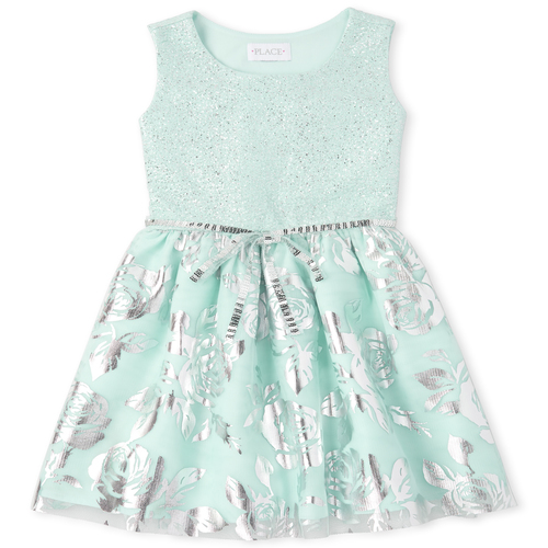 

Girls Foil Jacquard Matching Tutu Dress - Blue - The Children's Place