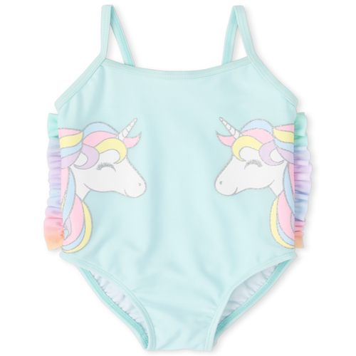 

Newborn Baby And Toddler Glitter Unicorn One Piece Swimsuit - Blue - The Children's Place