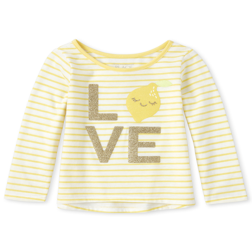 

s Baby And Toddler Glitter Fruit Striped Top - Yellow - The Children's Place
