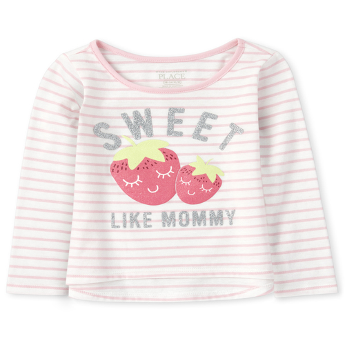 

s Baby And Toddler Glitter Fruit Striped Top - Pink - The Children's Place
