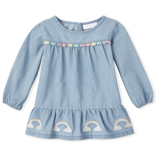 

s Baby And Toddler Embroidered Rainbow Chambray Dress - Blue - The Children's Place