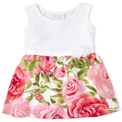 

s Baby And Toddler Lace Floral Matching Knit To Woven Dress - Pink - The Children's Place