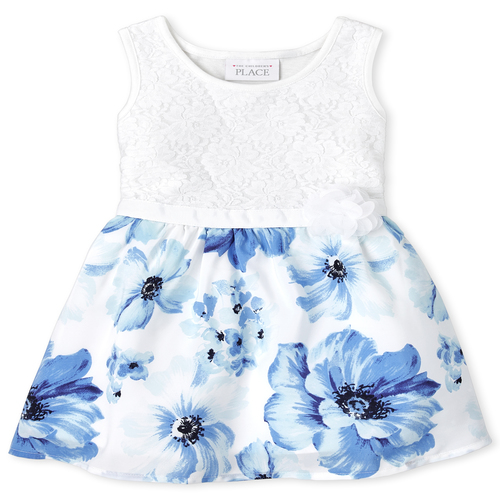 

s Baby And Toddler Lace Floral Matching Knit To Woven Dress - Blue - The Children's Place