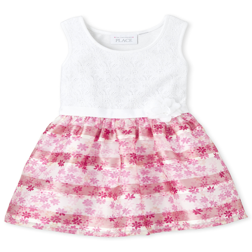 

s Toddler Lace Floral Matching Knit To Woven Dress - Pink - The Children's Place