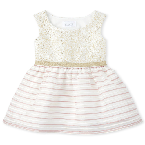 

s Toddler Metallic Striped Jacquard Knit To Woven Dress - White - The Children's Place