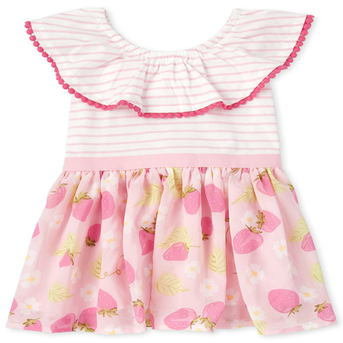 

s Baby And Toddler Strawberry Knit To Woven Dress - Pink - The Children's Place