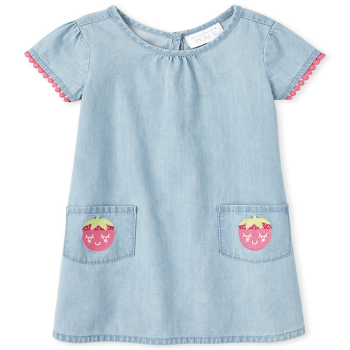 

s Baby And Toddler Embroidered Strawberry Chambray Dress - Blue - The Children's Place