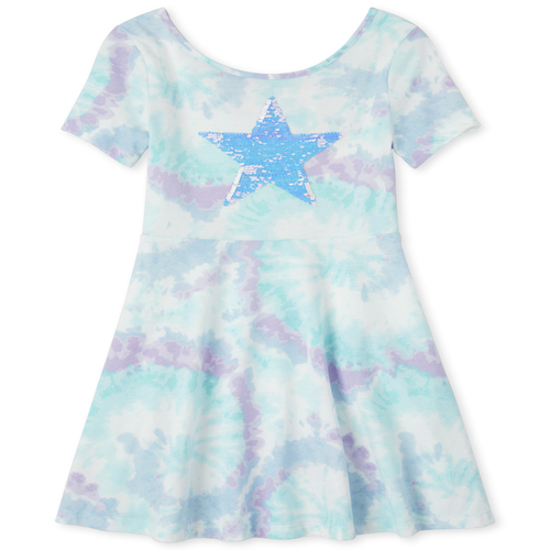 

Girls Flip Sequin Star Tie Dye Cross Back Dress - Blue - The Children's Place