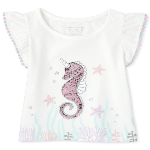 

s Baby And Toddler Embellished Seahorse Top - White - The Children's Place