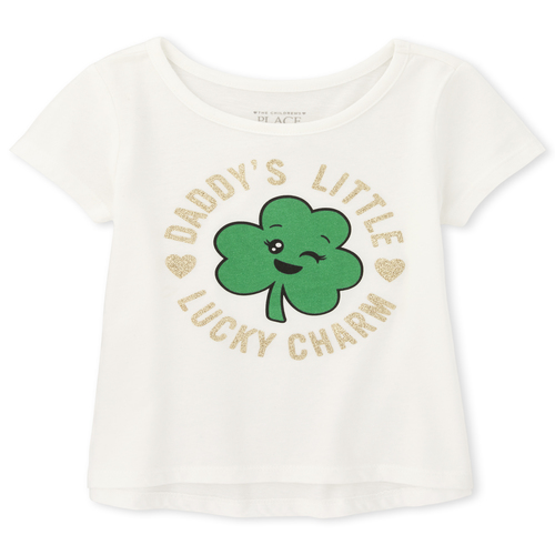 

s Baby And Toddler Glitter Daddy's Lucky Charm Top - White - The Children's Place