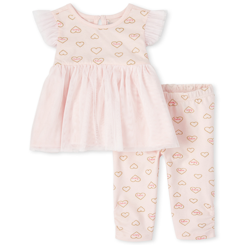 

Newborn Baby Glitter Heart 2-Piece Playwear Set - Pink - The Children's Place