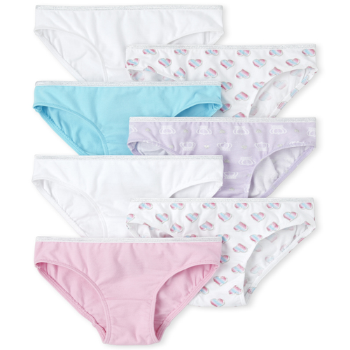 

Girls Glitter Heart Bikini Briefs 7-Pack - Pink - The Children's Place