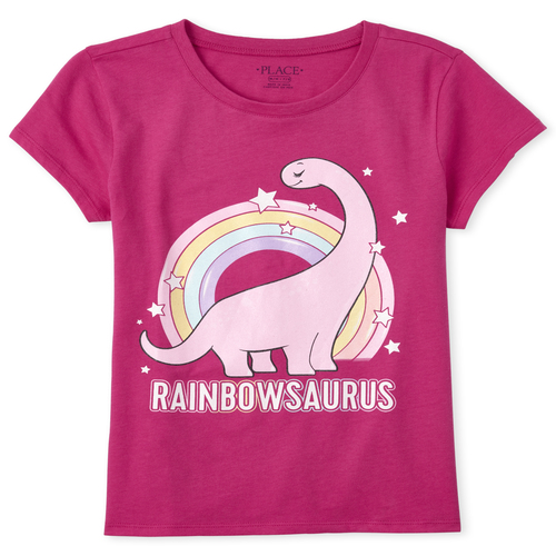 

s Glitter Rainbow Dino Graphic Tee - Pink T-Shirt - The Children's Place