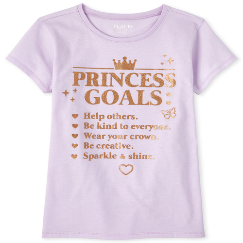 

Girls Glitter Princess Goals Graphic Tee - Purple T-Shirt - The Children's Place