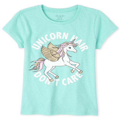

Girls Glitter Unicorn Graphic Tee - Blue T-Shirt - The Children's Place