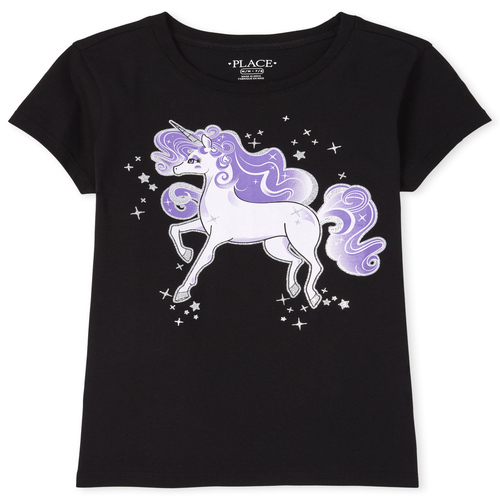 

Girls Glitter Unicorn Graphic Tee - Black T-Shirt - The Children's Place