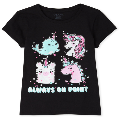 

Girls Glitter Unicorn Graphic Tee - Black T-Shirt - The Children's Place