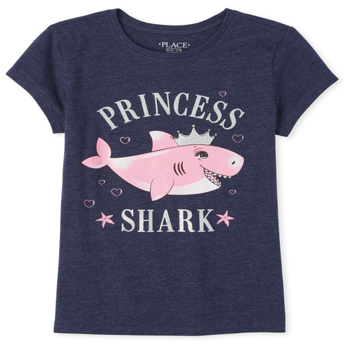 

s Glitter Princess Shark Graphic Tee - Blue T-Shirt - The Children's Place