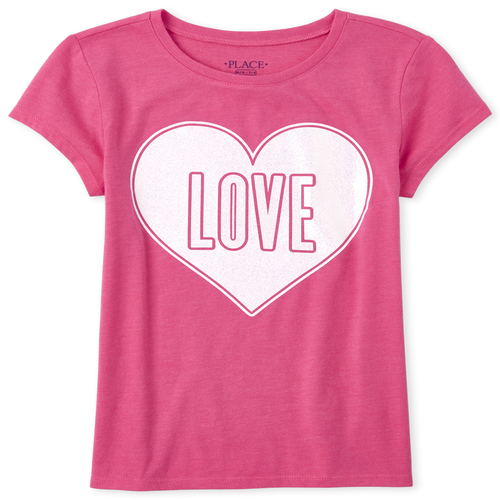 

Girls Glitter Love Graphic Tee - Pink T-Shirt - The Children's Place