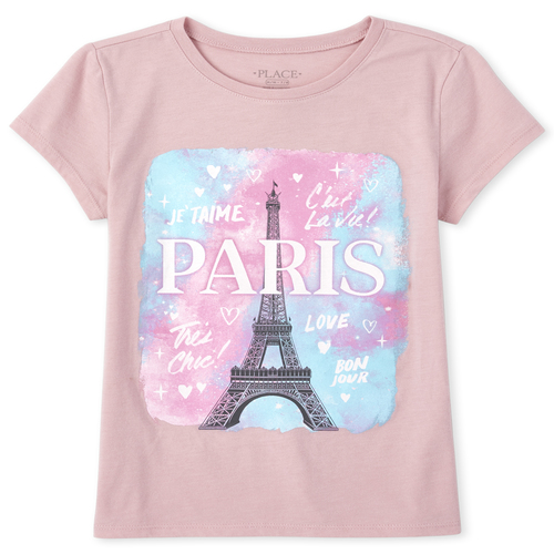 

s Glitter Paris Graphic Tee - Pink T-Shirt - The Children's Place