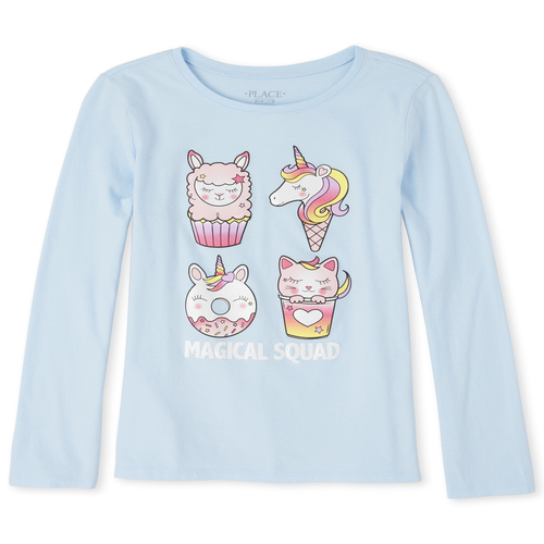 

s Glitter Magical Unicorn Matching Graphic Tee - Blue T-Shirt - The Children's Place