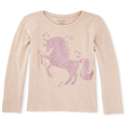 

s Glitter Unicorn Matching Graphic Tee - Tan T-Shirt - The Children's Place