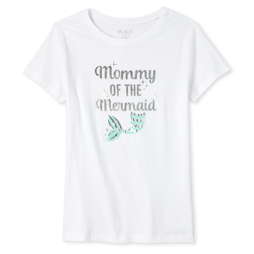 

Womens Mommy And Me Foil Birthday Mermaid Matching Graphic Tee - White T-Shirt - The Children' Place