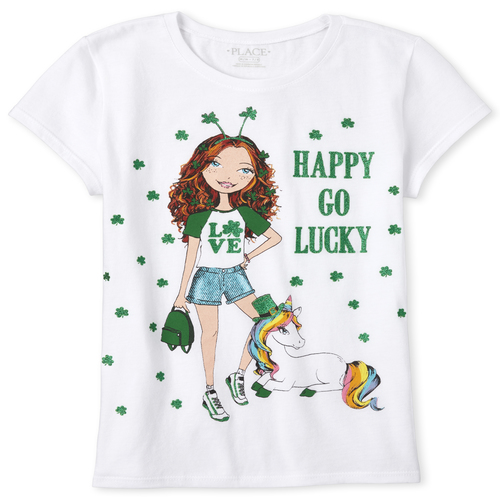 

Girls Lucky Graphic Tee - White T-Shirt - The Children's Place