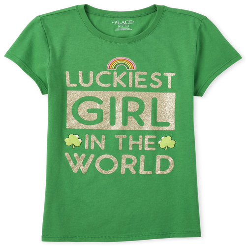 

s Glitter Luckiest Girl Graphic Tee - Green T-Shirt - The Children's Place
