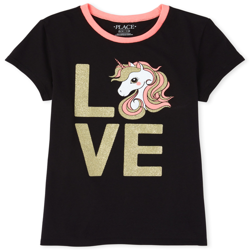 

Girls Glitter Unicorn Love Graphic Tee - Black T-Shirt - The Children's Place