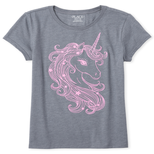 

Girls Glitter Unicorn Graphic Tee - Gray T-Shirt - The Children's Place