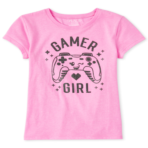 

Girls Glitter Video Game Graphic Tee - Pink T-Shirt - The Children's Place