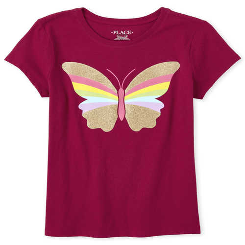 

s Glitter Rainbow Butterfly Matching Graphic Tee - Pink T-Shirt - The Children's Place