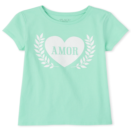 

Girls Glitter Amor Graphic Tee - Green T-Shirt - The Children's Place