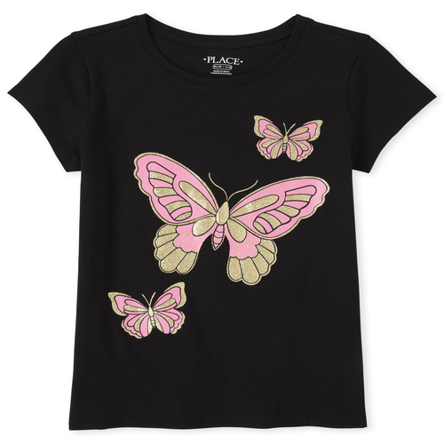 

Girls Glitter Butterfly Graphic Tee - Black T-Shirt - The Children's Place