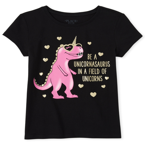 

Girls Dinocorn Graphic Tee - Black T-Shirt - The Children's Place