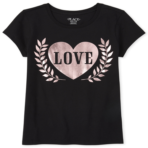 

Girls Foil Love Graphic Tee - Black T-Shirt - The Children's Place