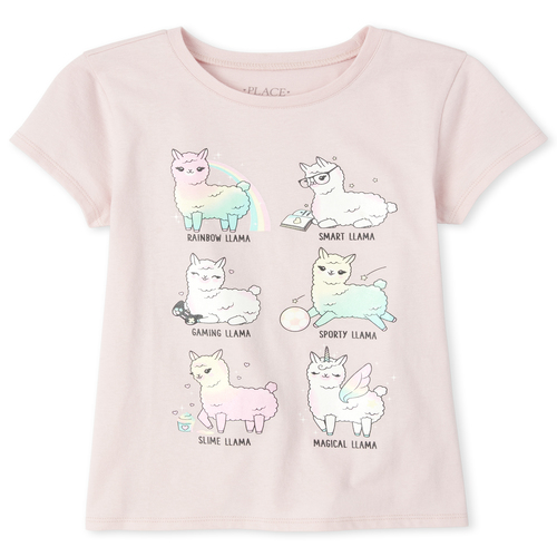 

Girls Glitter Llama Graphic Tee - Pink T-Shirt - The Children's Place