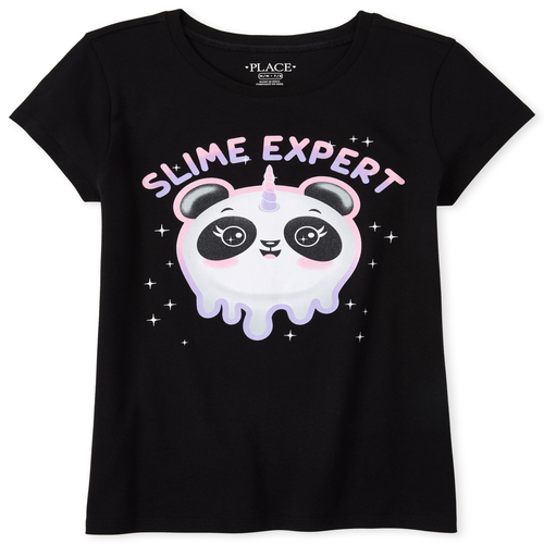 

Girls Glitter Slime Pandacorn Graphic Tee - Black T-Shirt - The Children's Place