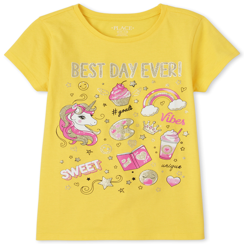 

Girls Glitter Unicorn Dessert Graphic Tee - Yellow T-Shirt - The Children's Place