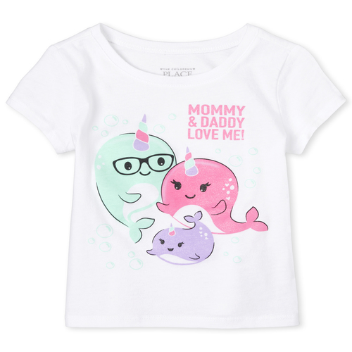 

s Baby And Toddler Glitter Mommy And Daddy Narwhal Graphic Tee - White T-Shirt - The Children's Place