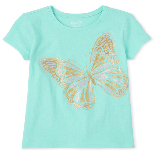 

Girls Glitter Butterfly Graphic Tee - Blue T-Shirt - The Children's Place