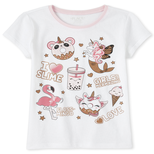 

Girls Glitter Unicorn Dessert Graphic Tee - White T-Shirt - The Children's Place