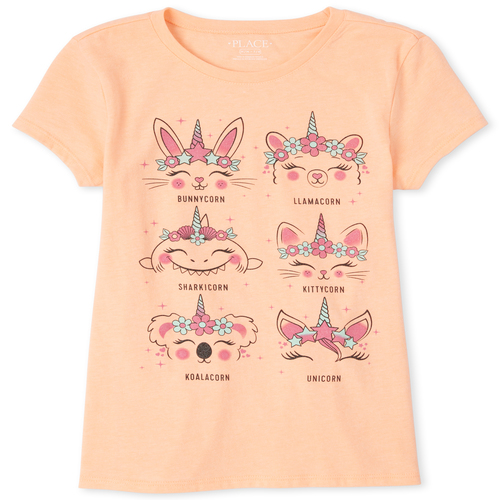 

Girls Glitter Crittercorn Graphic Tee - Pink T-Shirt - The Children's Place