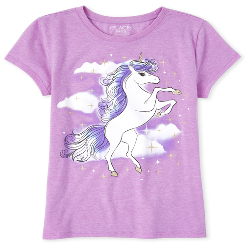 

Girls Glitter Unicorn Graphic Tee - Purple T-Shirt - The Children's Place