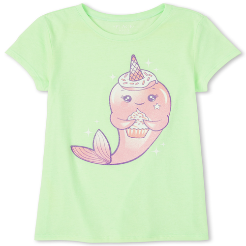 

Girls Glitter Narwhal Graphic Tee - Green T-Shirt - The Children's Place