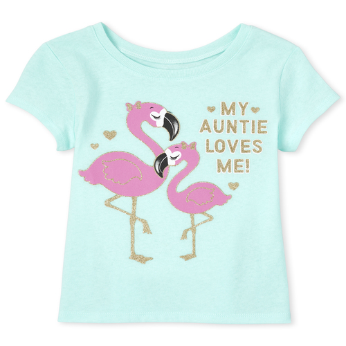 

s Baby And Toddler Glitter Auntie Flamingo Graphic Tee - Green T-Shirt - The Children's Place