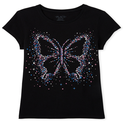 

Girls Glitter Rainbow Butterfly Graphic Tee - Black T-Shirt - The Children's Place