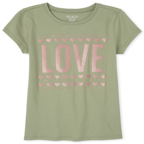 

s Glitter Love Graphic Tee - Green T-Shirt - The Children's Place