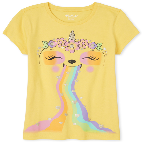 

Girls Glitter Slothcorn Graphic Tee - Yellow T-Shirt - The Children's Place